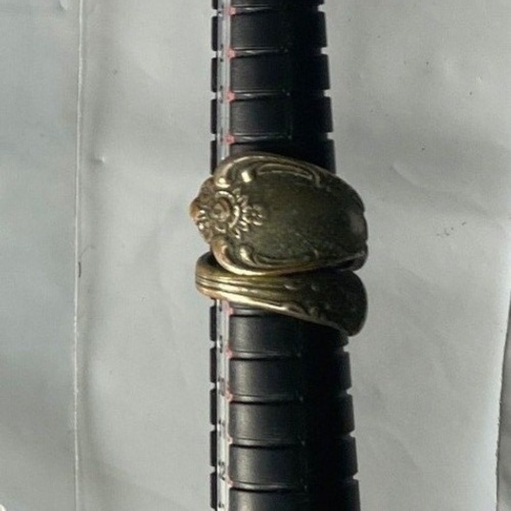 Vintage Silver Tone Spoon Ring Set Ornate Design Adjustable Size 6.50 Womens